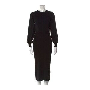 The Kooples Long Fitted Midi Knit Dress with Sheer Back in  Black Col Size 0 /XS